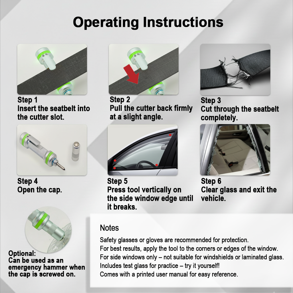 Oulores 2-in-1 Car Safety Hammer – Silver Glass Breaker & Seat Belt Cutter, Upgraded Tungsten Tip for Thicker Tempered Glass, Underwater Use, Premium Metal, Gift-Ready Packaging, Glow-In-The-Dark Ring